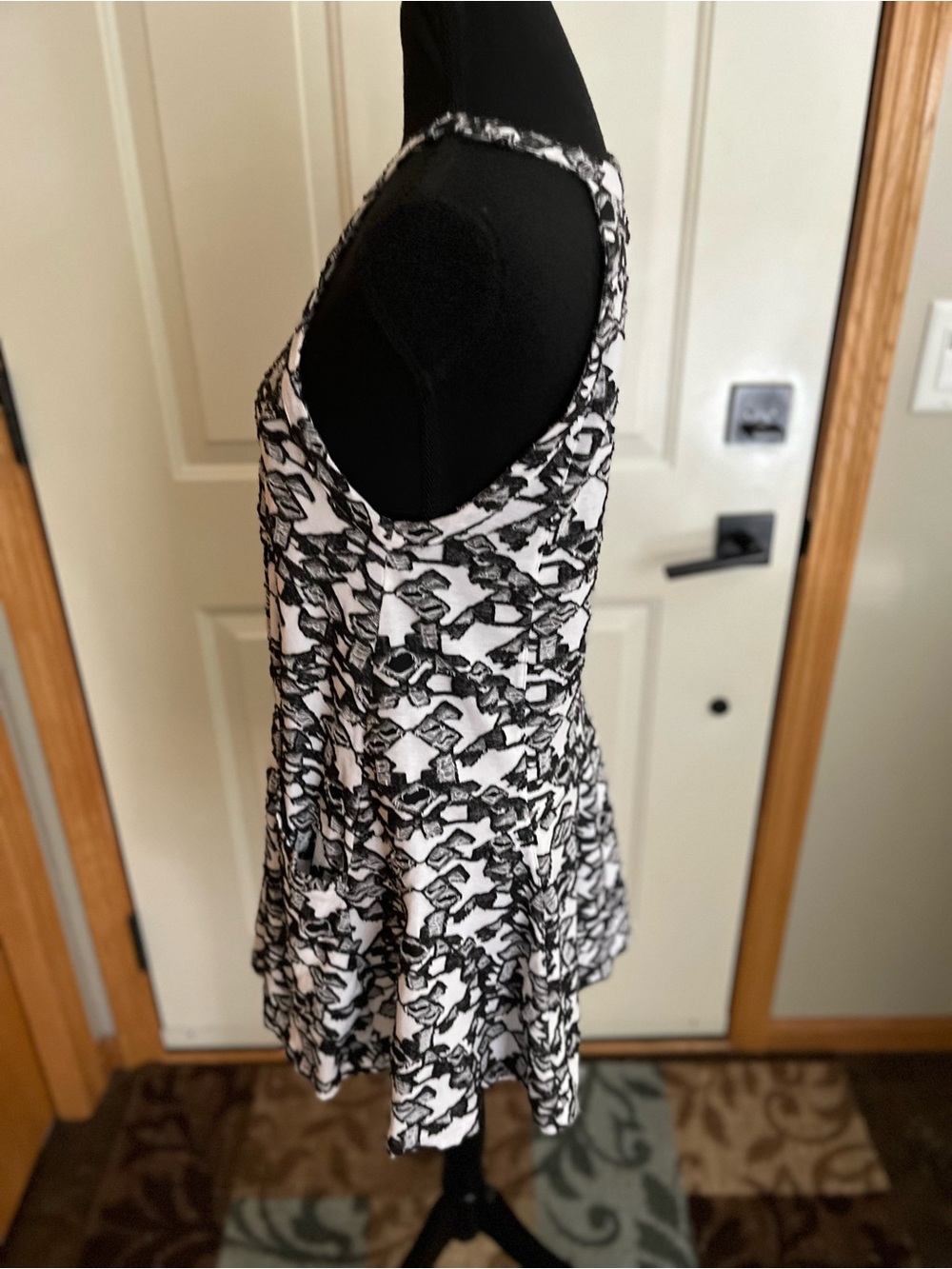 Free People black white distress halter fit & flare mini dress. Size small - Picture 4 of 15